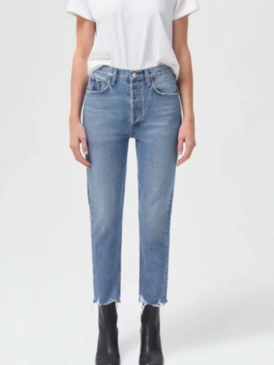 Agolde Denim - Agolde Riley High Rise Straight Crop Haven Denim Jean Blue 27
